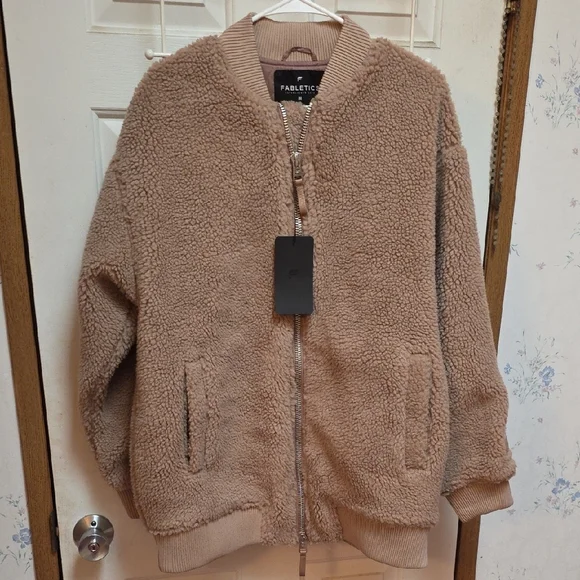 Fabletics Beige Teddy Bomber Jacket NWT